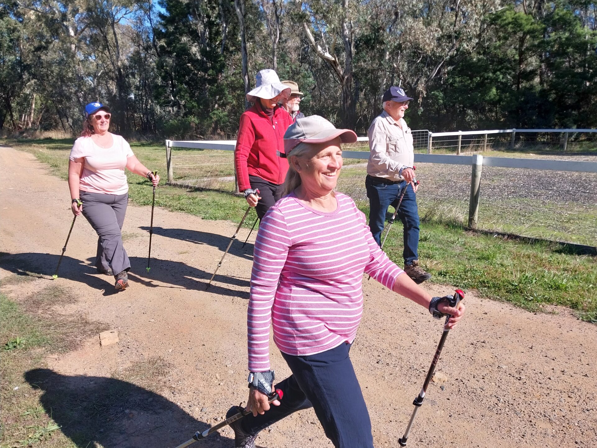 Photo of four people Nordic Walking along the path