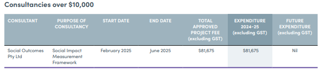 Grid showing consultancy fees for 2024-25