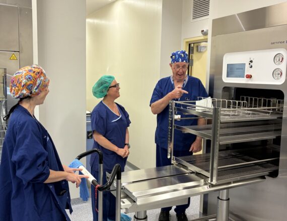 Miriam, Sarah and Steve in the redeveloped theatre sterile storage area