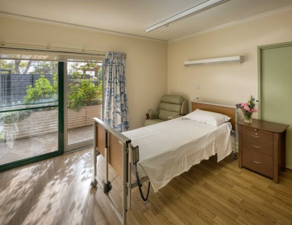 Jessie Bowe single room with direct sliding door access to the garden