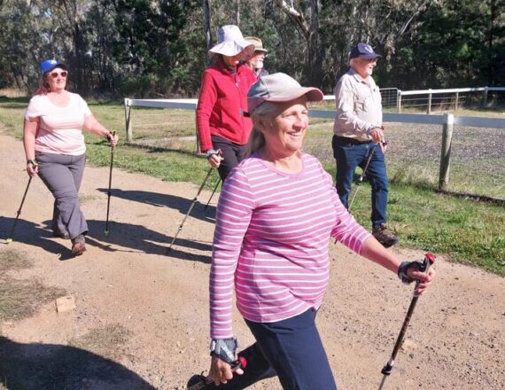 Nordic Walking group members in the Castlemaine Botanic Gardens